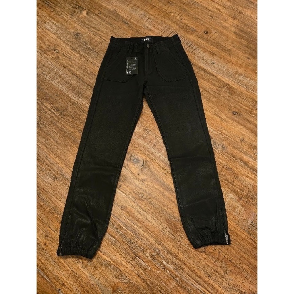 Paige women's mayslie joggers NWT Black Fog Luxe Coated Size 24